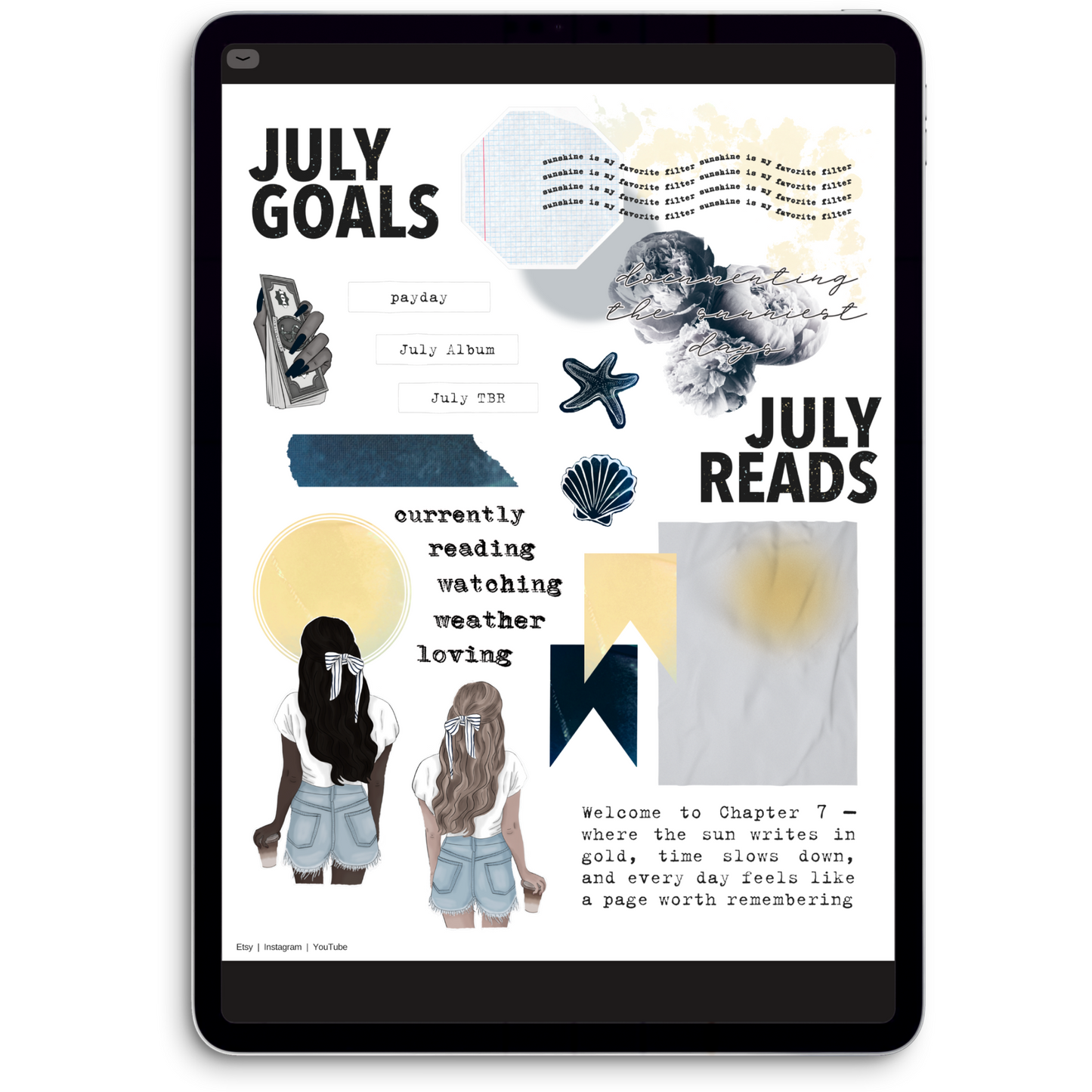July Journal Stickers Digital Journaling and Planning Stickers (Goodnotes, Noteful, PNGs)