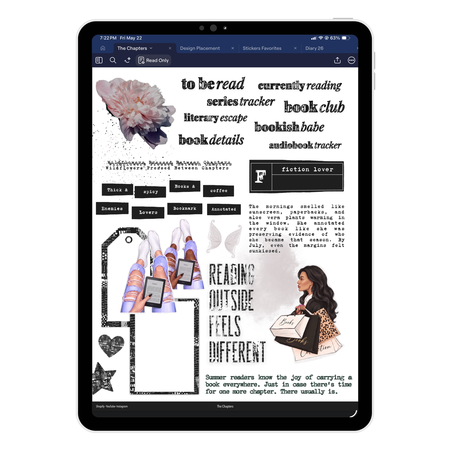 The Chapters Digital Book Journaling Stickers (Goodnotes, PNG, Noteful)