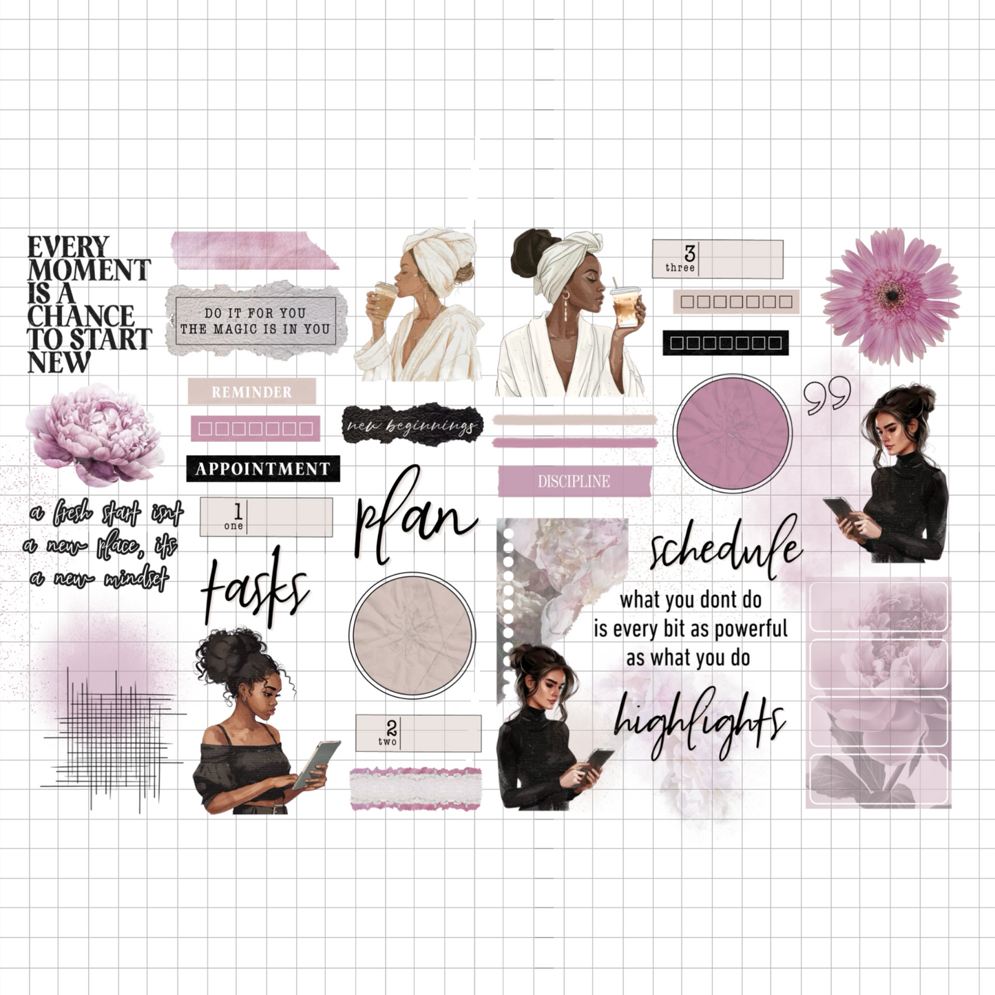 Fresh Start Digital Journaling and Planning Stickers (Goodnotes, PNGs)