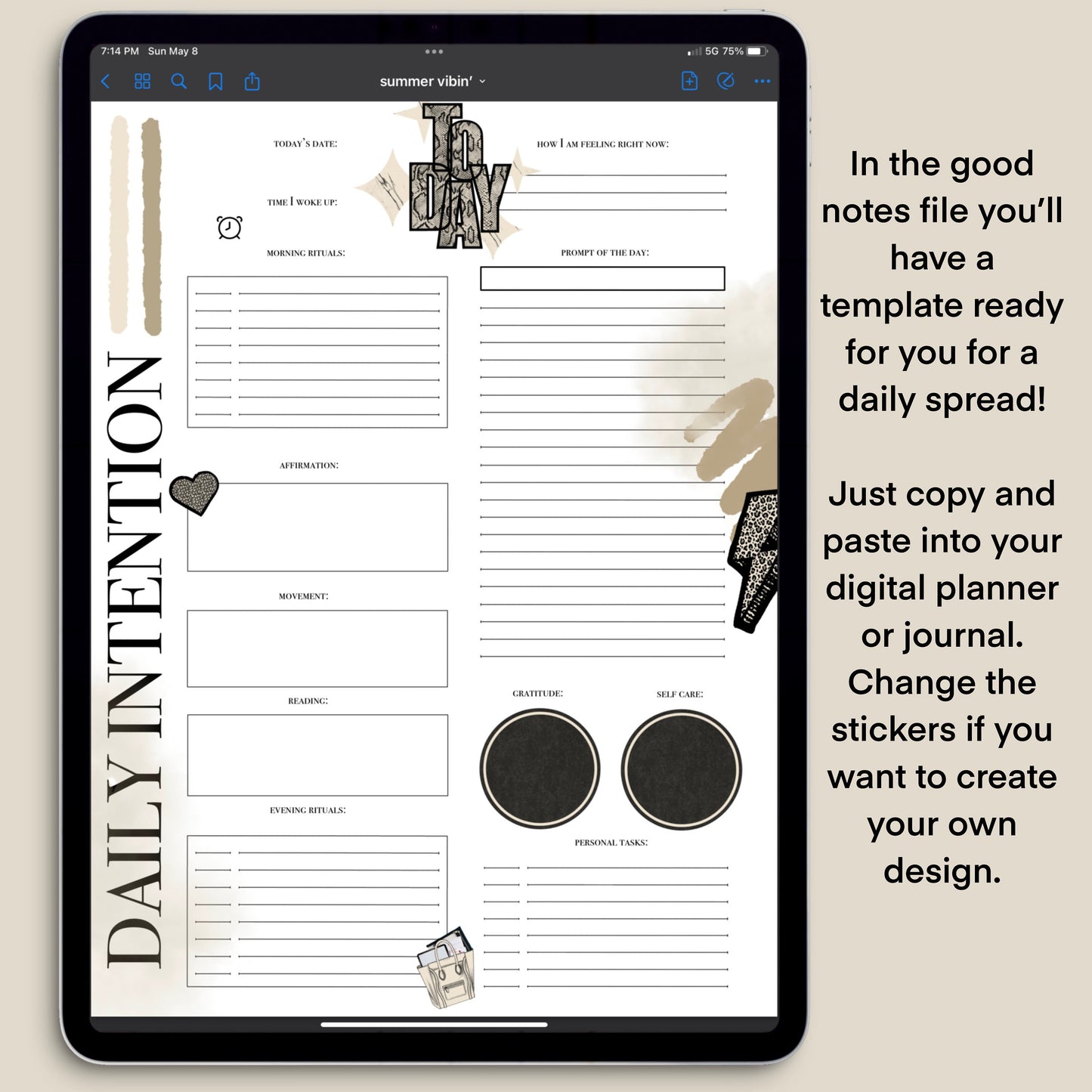 summer vibin' Digital Journaling and Planning Stickers (Goodnotes, PNGs)