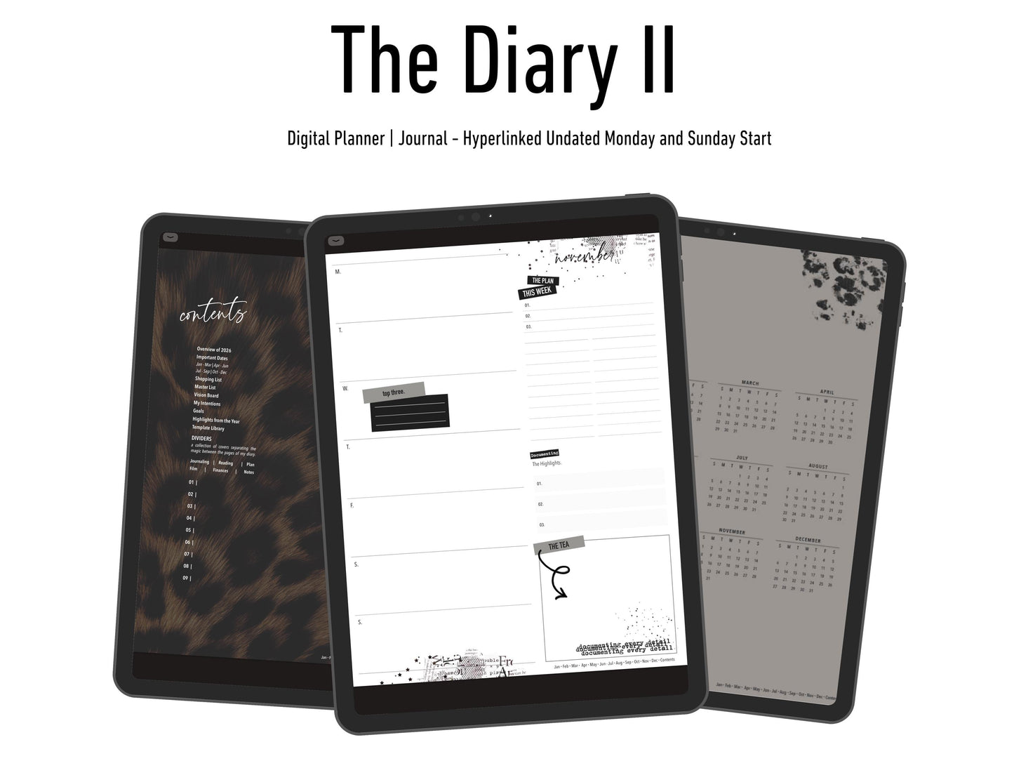 Diary II | Volume Two 2026 Digital Journal and Planner | Undated | Monday and Sunday Start