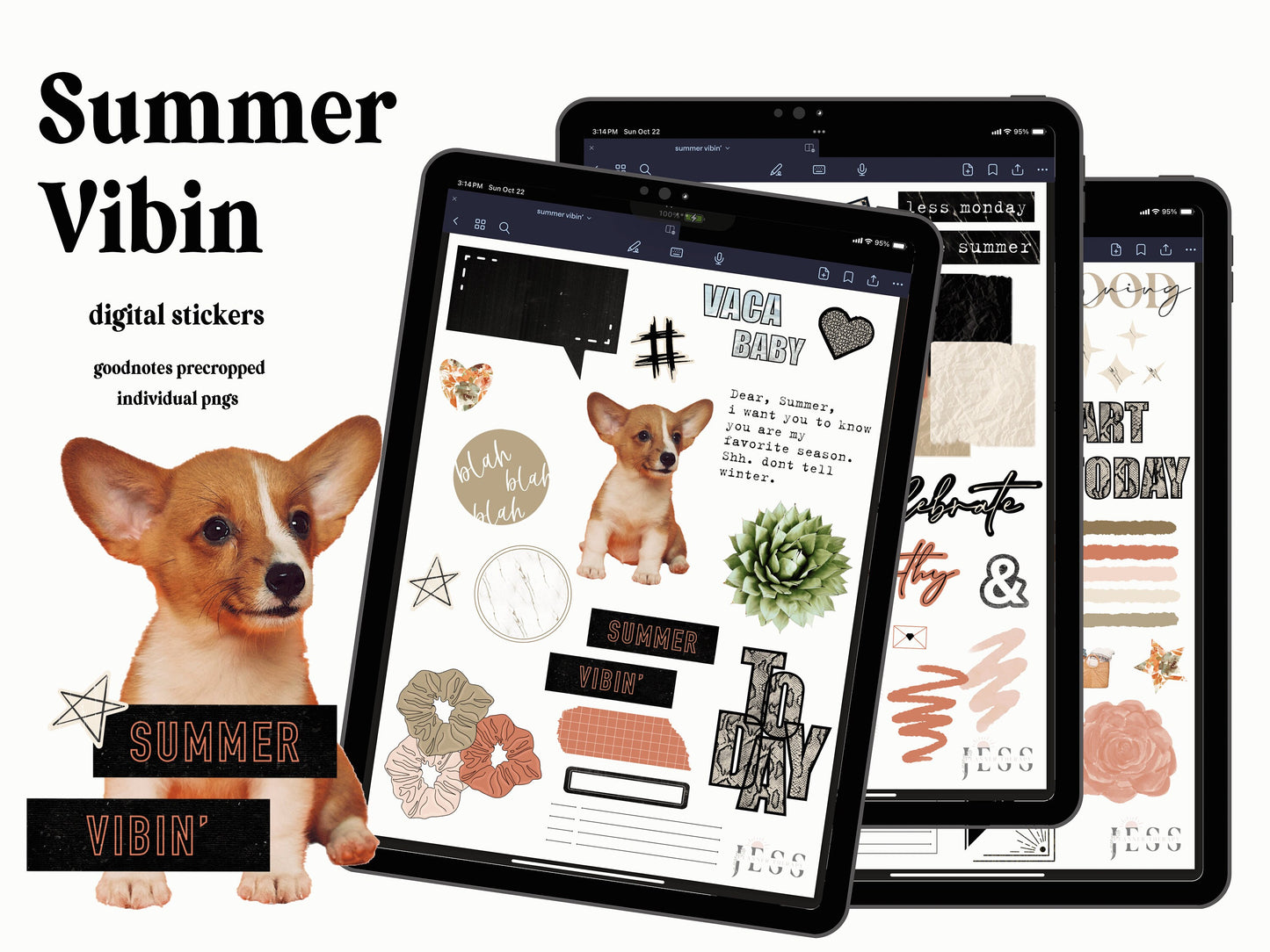 summer vibin' Digital Journaling and Planning Stickers (Goodnotes, PNGs)