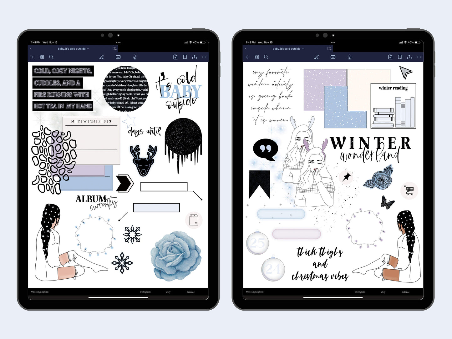 Baby it's Cold Outside Digital Journaling and Planning Stickers (Goodnotes, Noteful, PNGs)