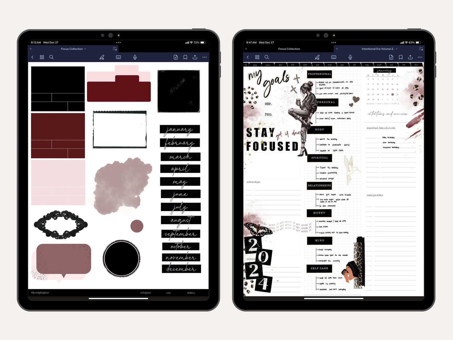 Focused Collection Digital Journaling and Planning Stickers (Goodnotes, PNGs)