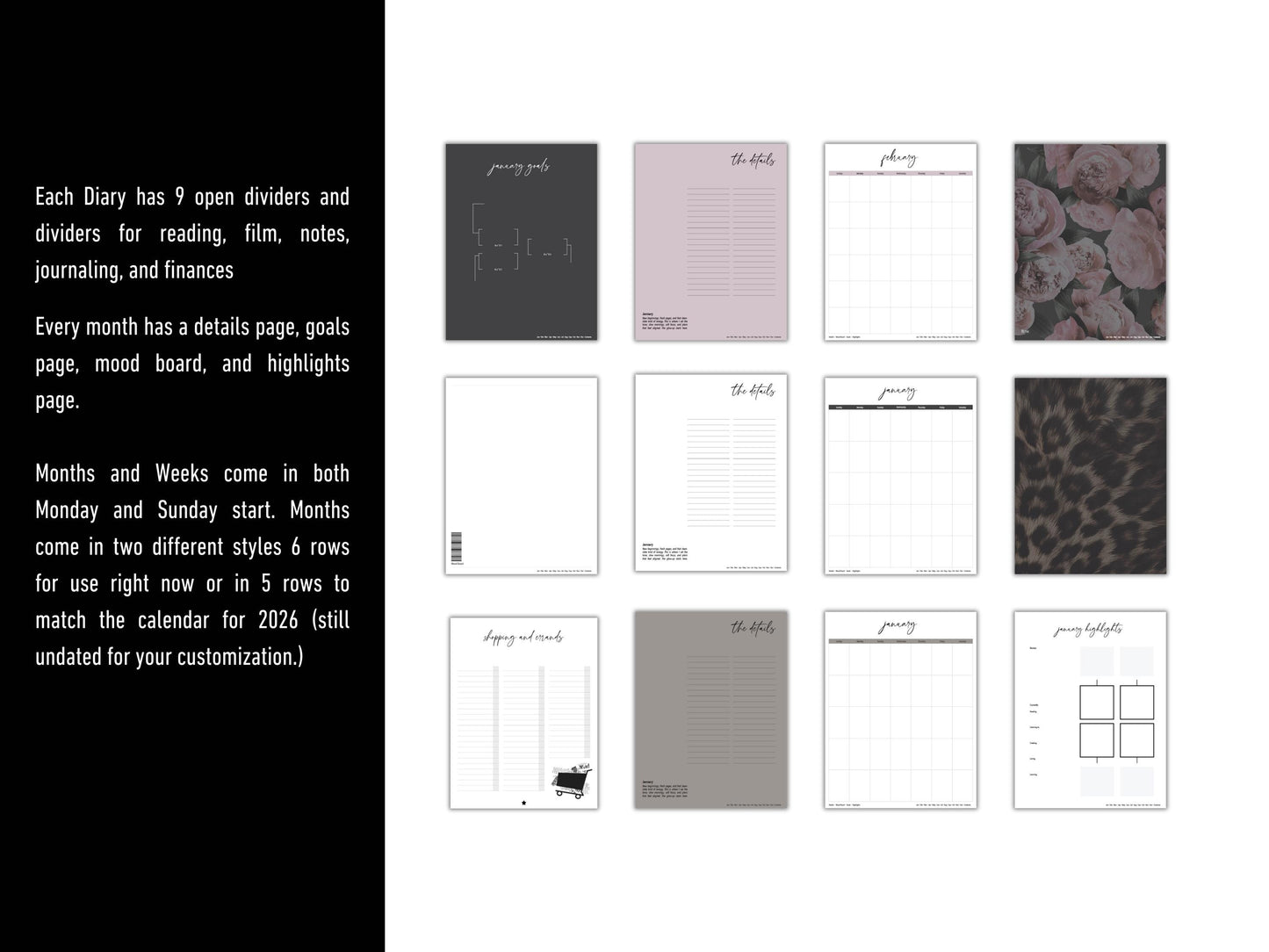 Diary II | Volume Two 2026 Digital Journal and Planner | Undated | Monday and Sunday Start