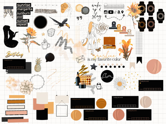 Sunshine is My Favorite Color Digital Journaling and Planning Stickers (Goodnotes, PNGs)