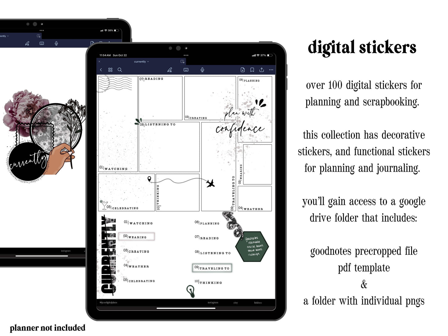 Currently Collection Digital Journaling and Planning Stickers (Goodnotes, PNGs)