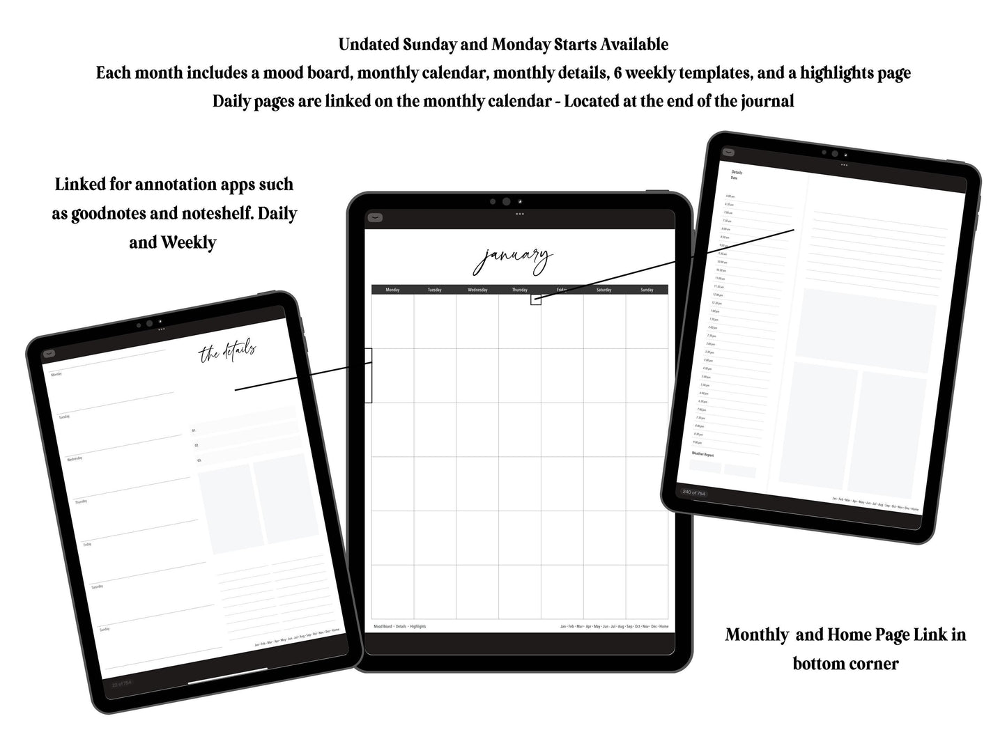 Documented Diary | Digital Journal and Prompt Book | Undated | Monday and Sunday Start