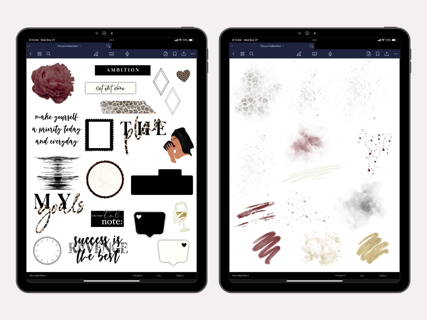Focused Collection Digital Journaling and Planning Stickers (Goodnotes, PNGs)