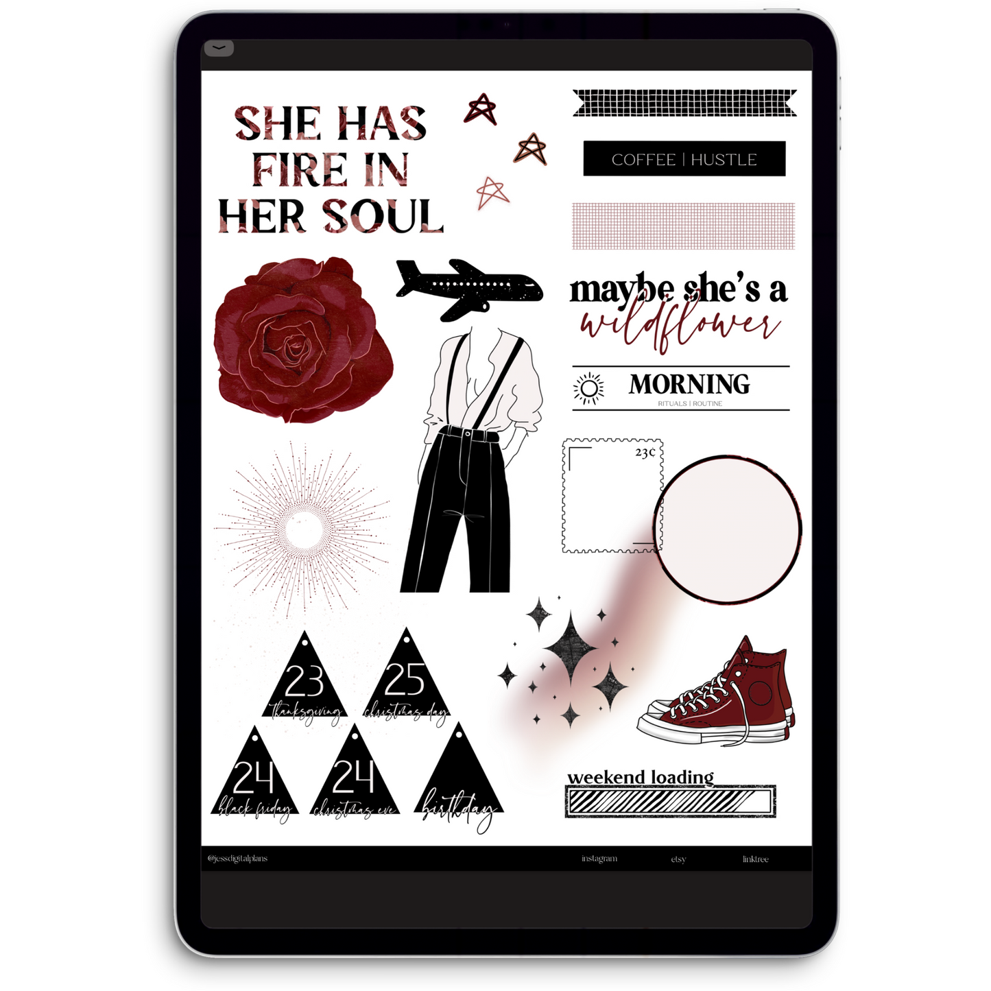 Main Character Energy Digital Journaling and Planning Stickers (Goodnotes, PNGs)