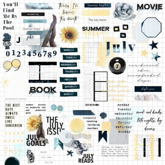 July Journal Stickers Digital Journaling and Planning Stickers (Goodnotes, Noteful, PNGs)