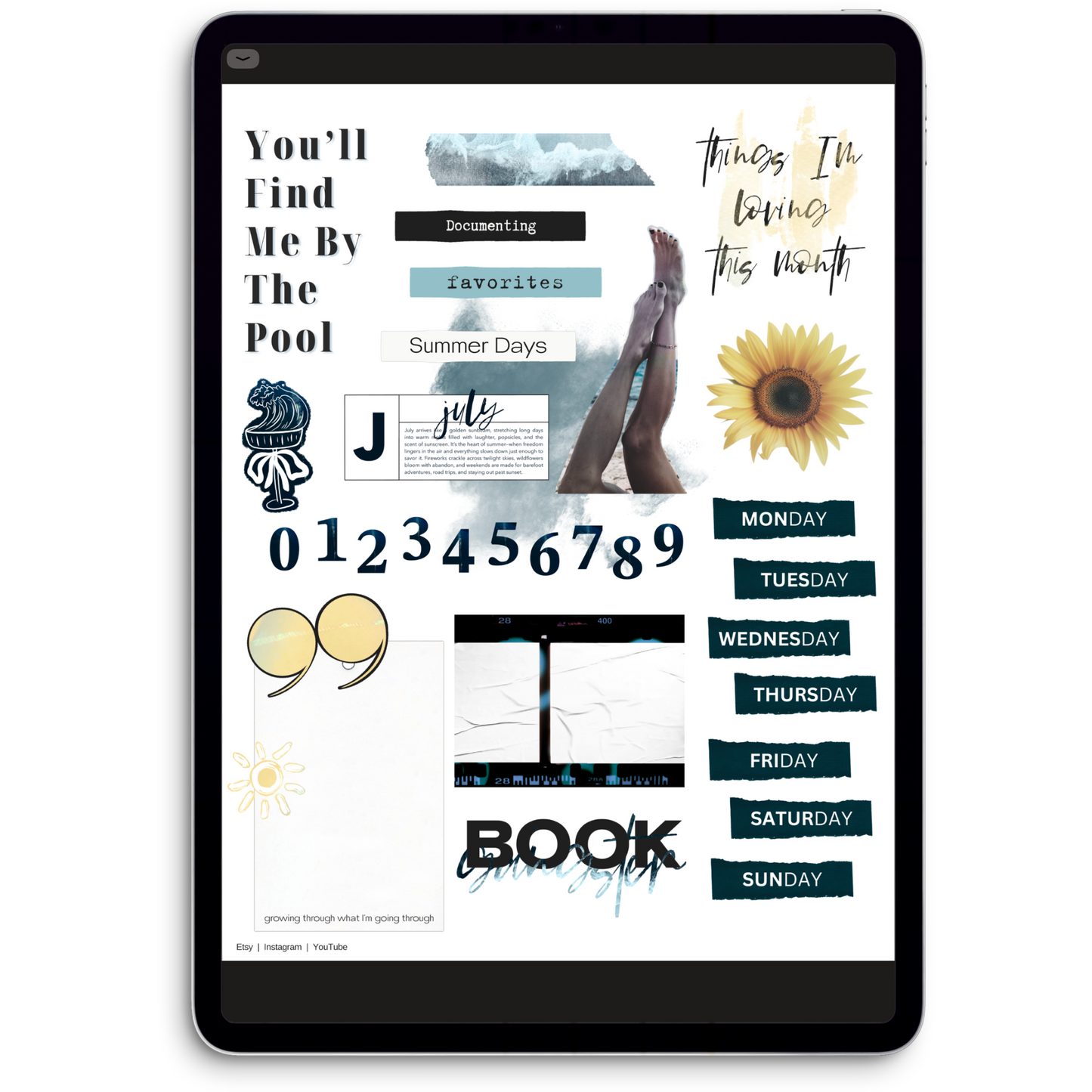 July Journal Stickers Digital Journaling and Planning Stickers (Goodnotes, Noteful, PNGs)