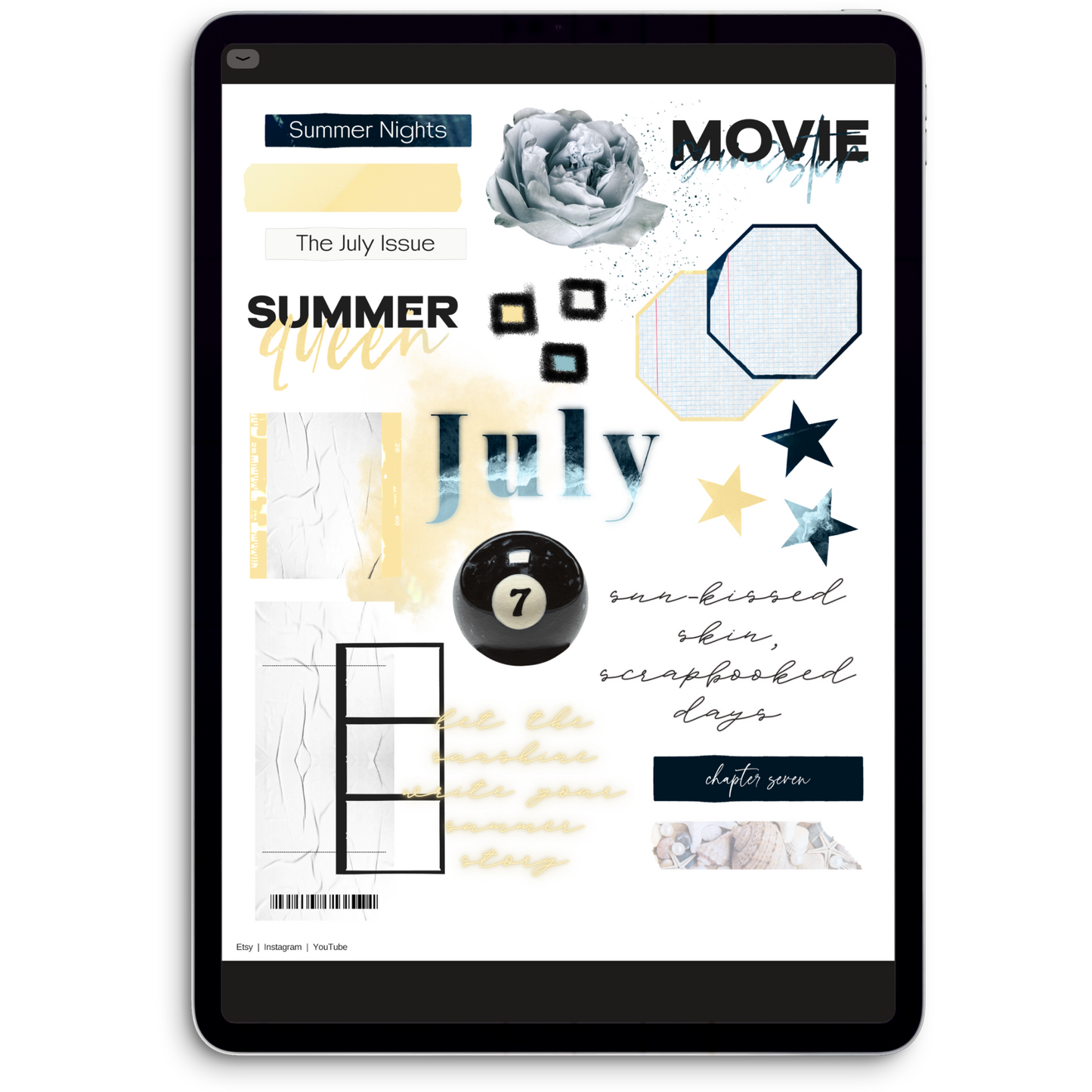 July Journal Stickers Digital Journaling and Planning Stickers (Goodnotes, Noteful, PNGs)