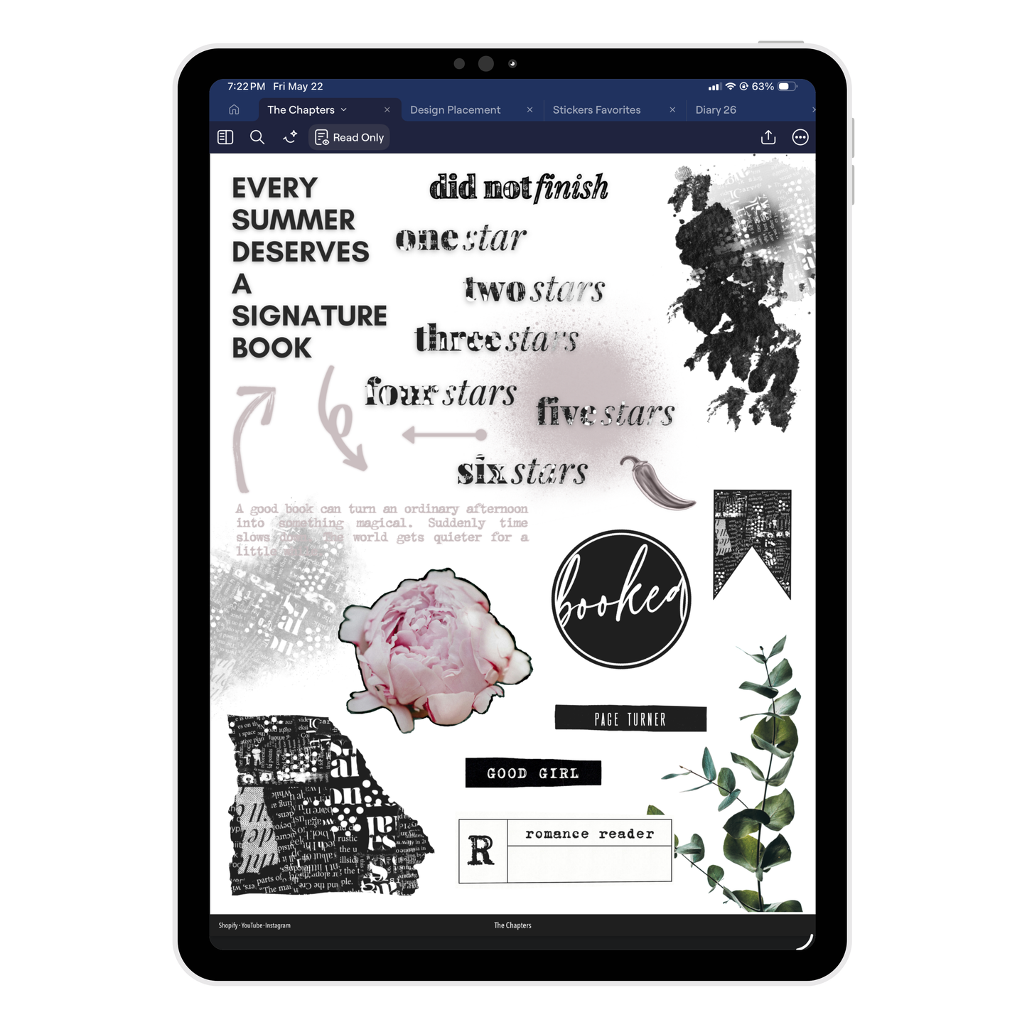 The Chapters Digital Book Journaling Stickers (Goodnotes, PNG, Noteful)