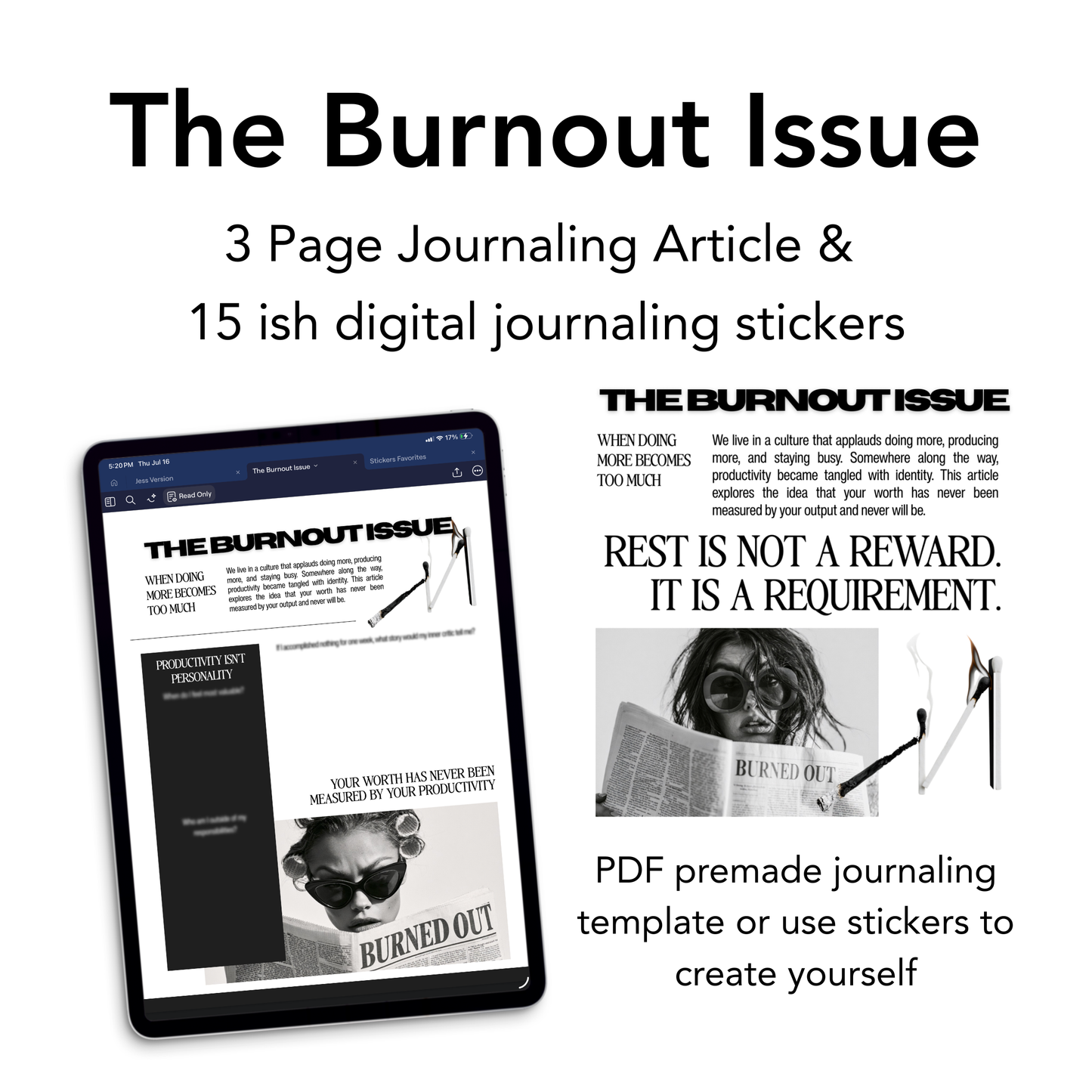 The Burnout Issue - Journaling Kit (PDF) (Goodnotes, Noteful, PNG)