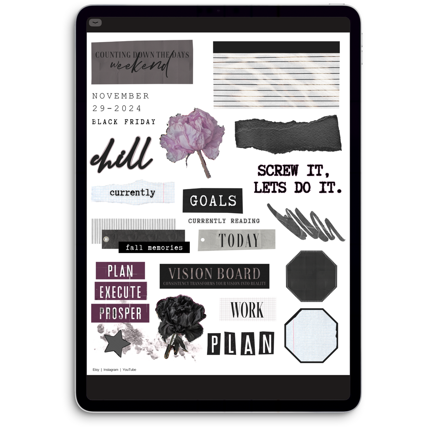 November Collage Digital Journaling and Planning Stickers (Goodnotes, PNGs)