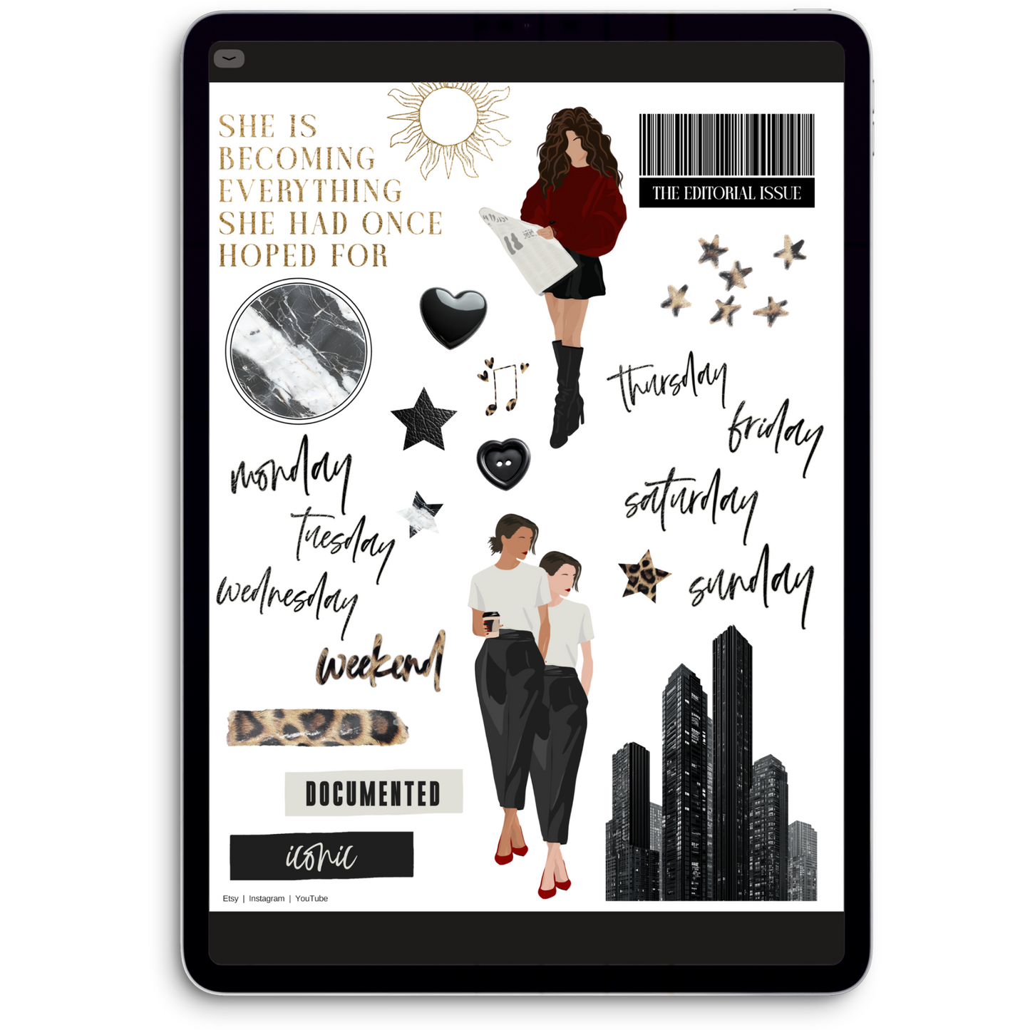 Editorial Issue Digital Journaling and Planning Stickers (Goodnotes, Noteful, PNGs)