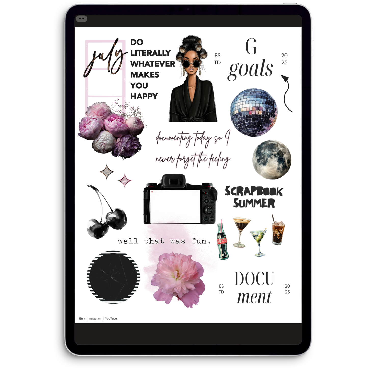 Scrapbook Summer Digital Journaling and Planning Stickers (Goodnotes, Noteful, PNGs)
