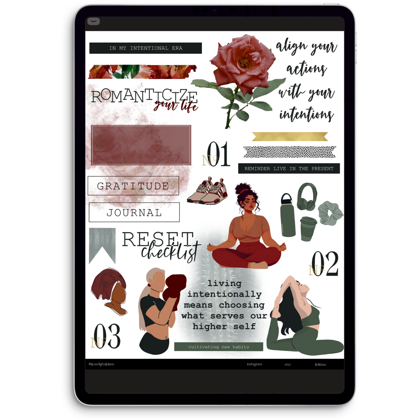 Intentional Era Digital Journaling and Planning Stickers (Goodnotes, PNGs)