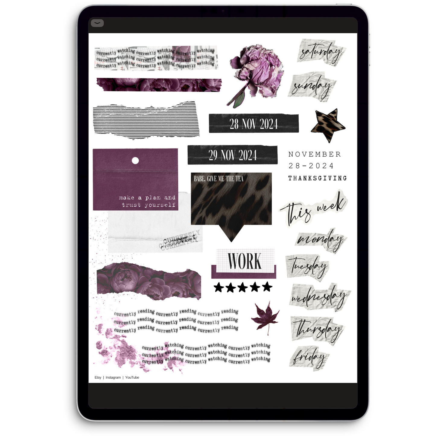November Collage Digital Journaling and Planning Stickers (Goodnotes, PNGs)