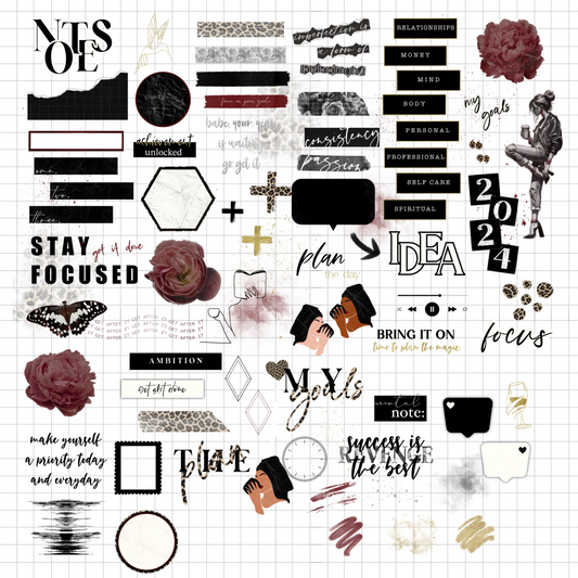 Focused Collection Digital Journaling and Planning Stickers (Goodnotes, PNGs)