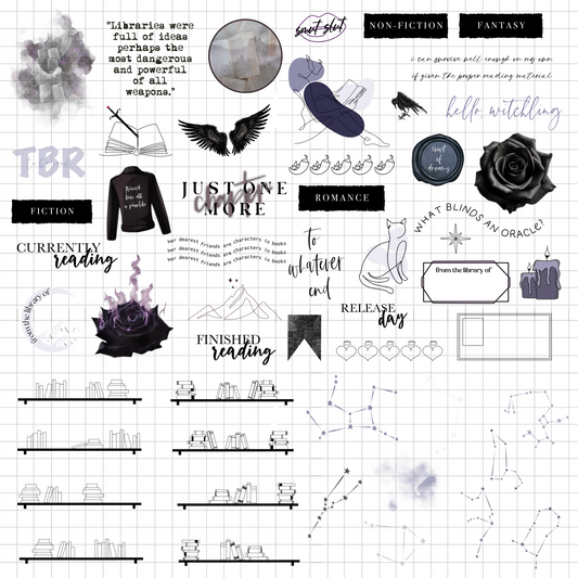 Book Lover Digital Journaling and Planning Stickers (Goodnotes, PNGs)