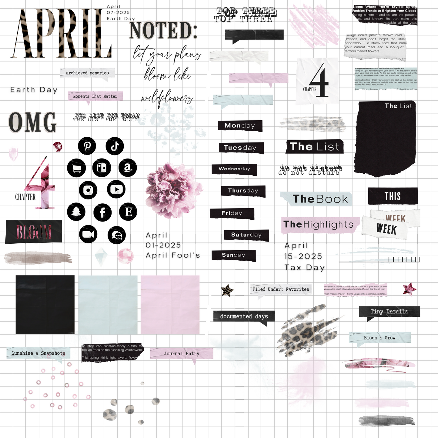 April Bloom Digital Journaling and Planning Stickers (Goodnotes, PNGs)