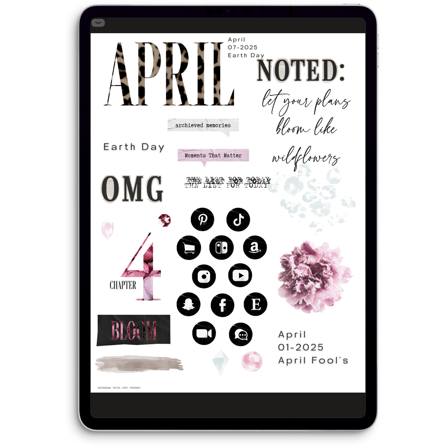 April Bloom Digital Journaling and Planning Stickers (Goodnotes, PNGs)