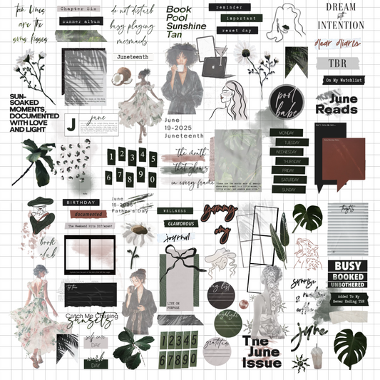 June Digital Journaling and Planning Stickers (Goodnotes, Noteful, PNGs)