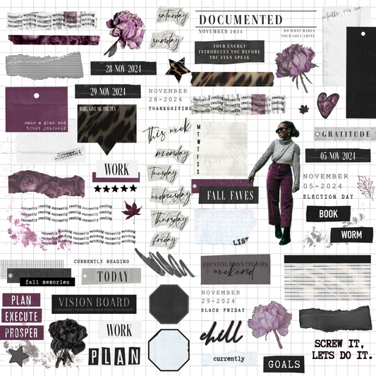 November Collage Digital Journaling and Planning Stickers (Goodnotes, PNGs)