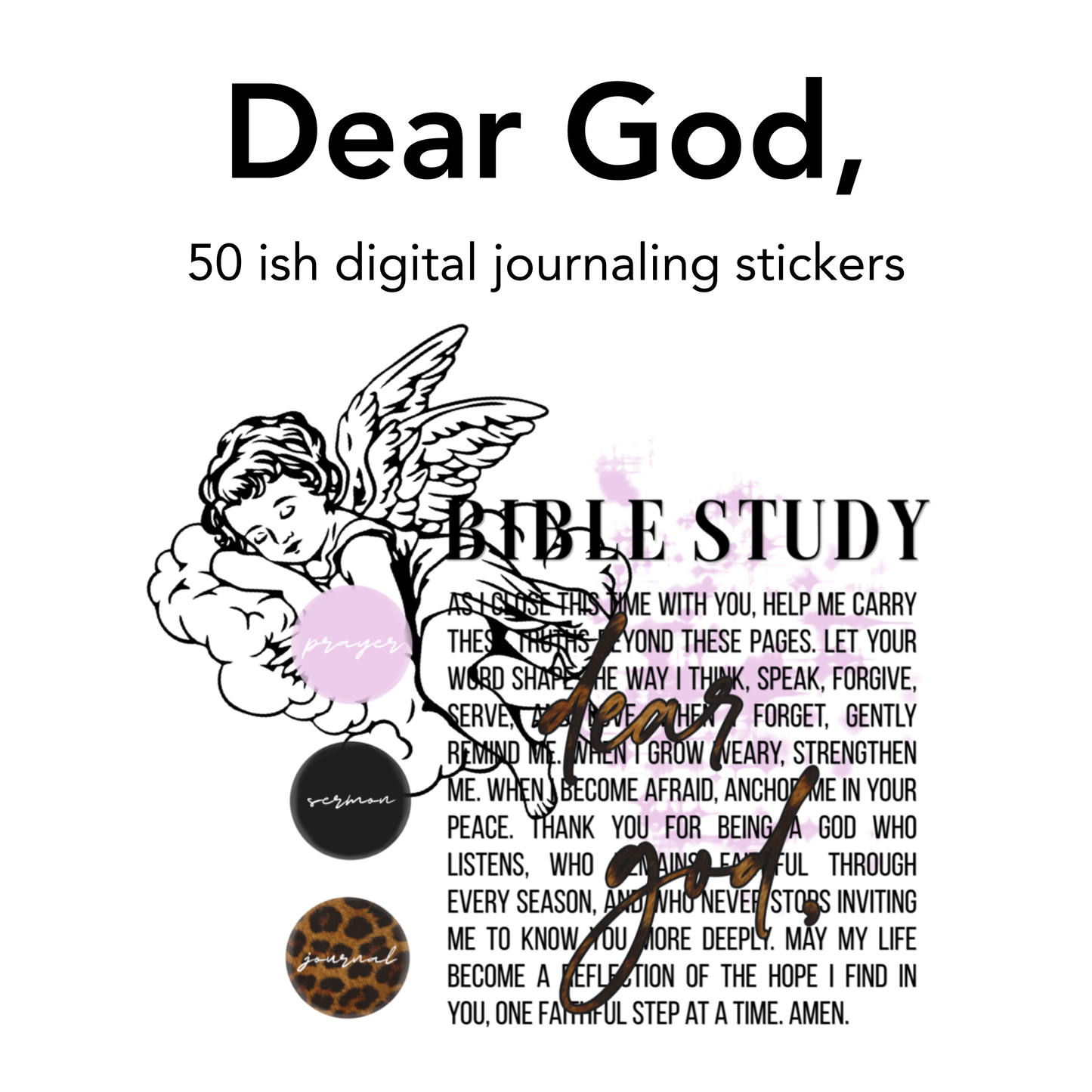 Dear God, Digital Journaling and Planning Stickers (Goodnotes, noteful, PNG)