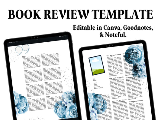 Book Review Editable Template (CANVA, GOODNOTES, NOTEFUL)