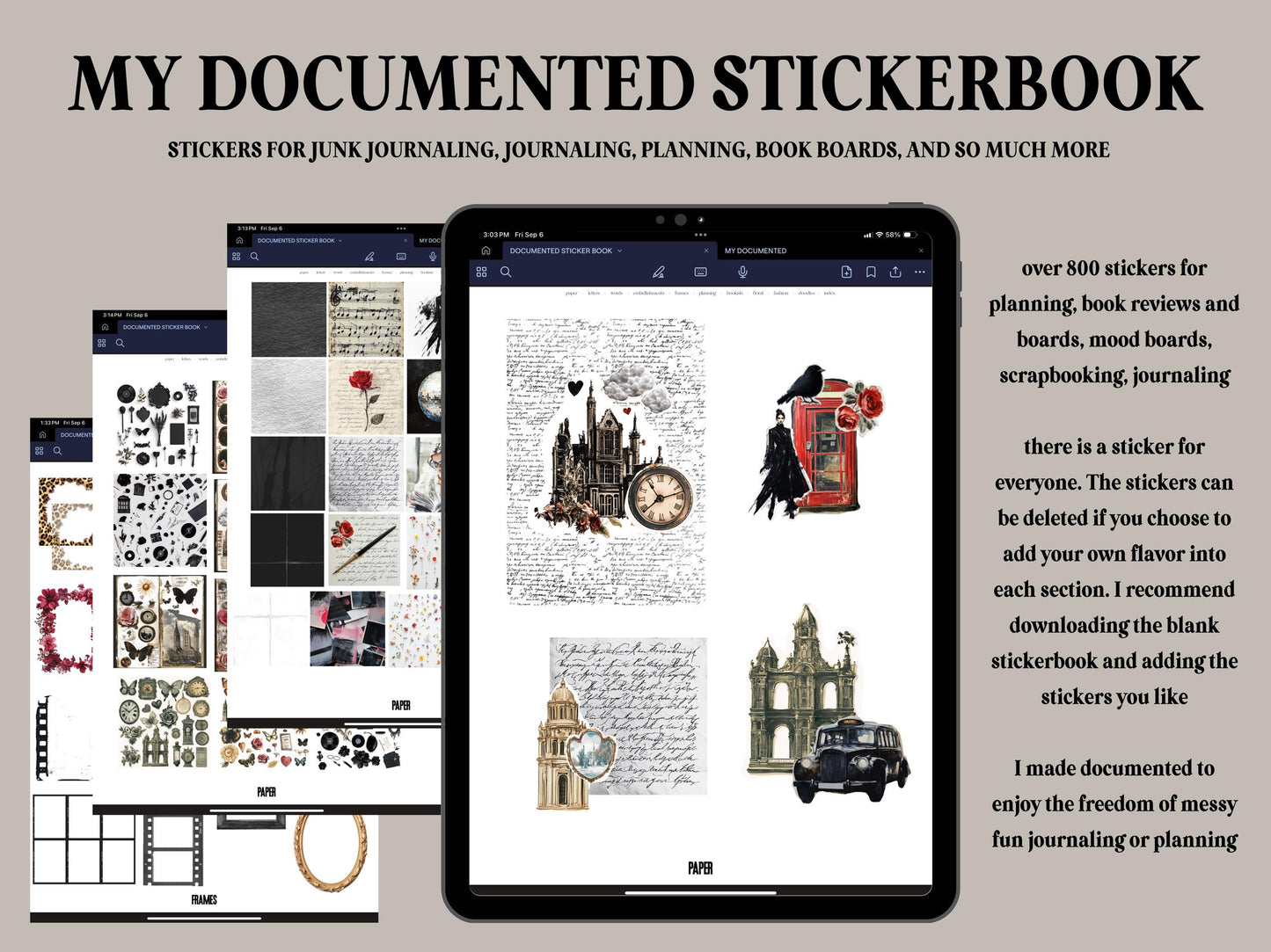 MY DOCUMENTED Digital Scrapbook Sticker book (PNGs, Goodnotes)